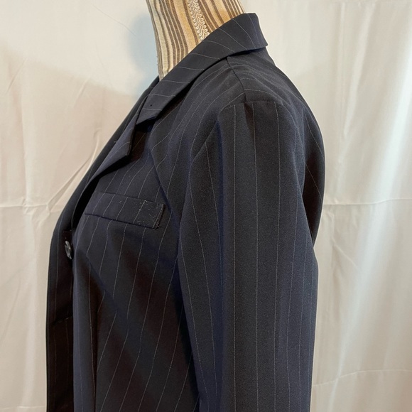 Vintage 90s pin stripe 2 pc suit set jacket & pants size 7 navy white pinstripes - Picture 6 of 16